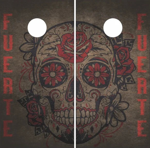 Sugar Skull Floral Head Grunge Background Cornhole Wraps