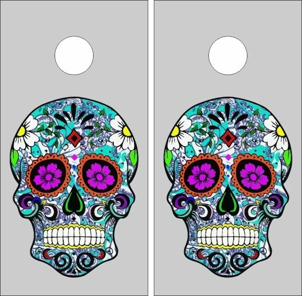 Sugar Skull Floral Head Día de los Muertos Cornhole Wraps