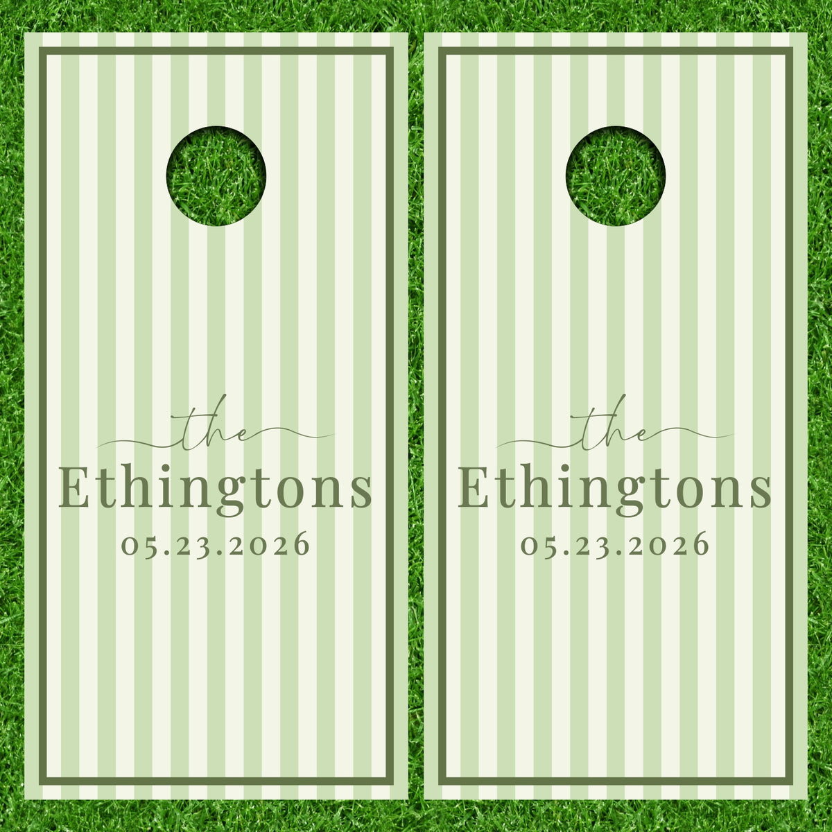 Wedding Monogram Date Established 21 Stripe Background Cornhole Wraps