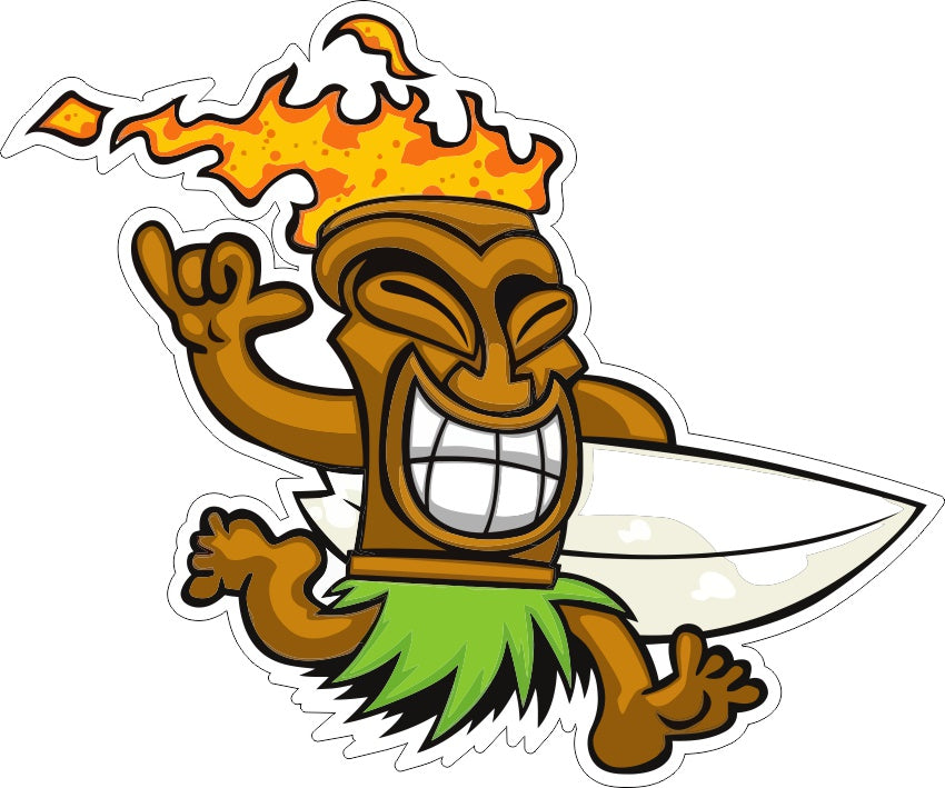 Tiki Stick Man Running with Surfboard Decal
