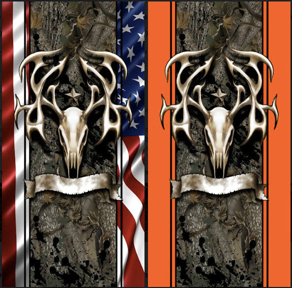 Tribal Deer Buck Skull Head Cornhole Wraps with Custom Name Banner