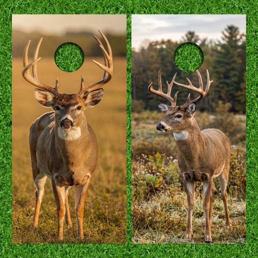 Trophy Buck Deer Cloudy Sky Field Cornhole Wraps Version 2