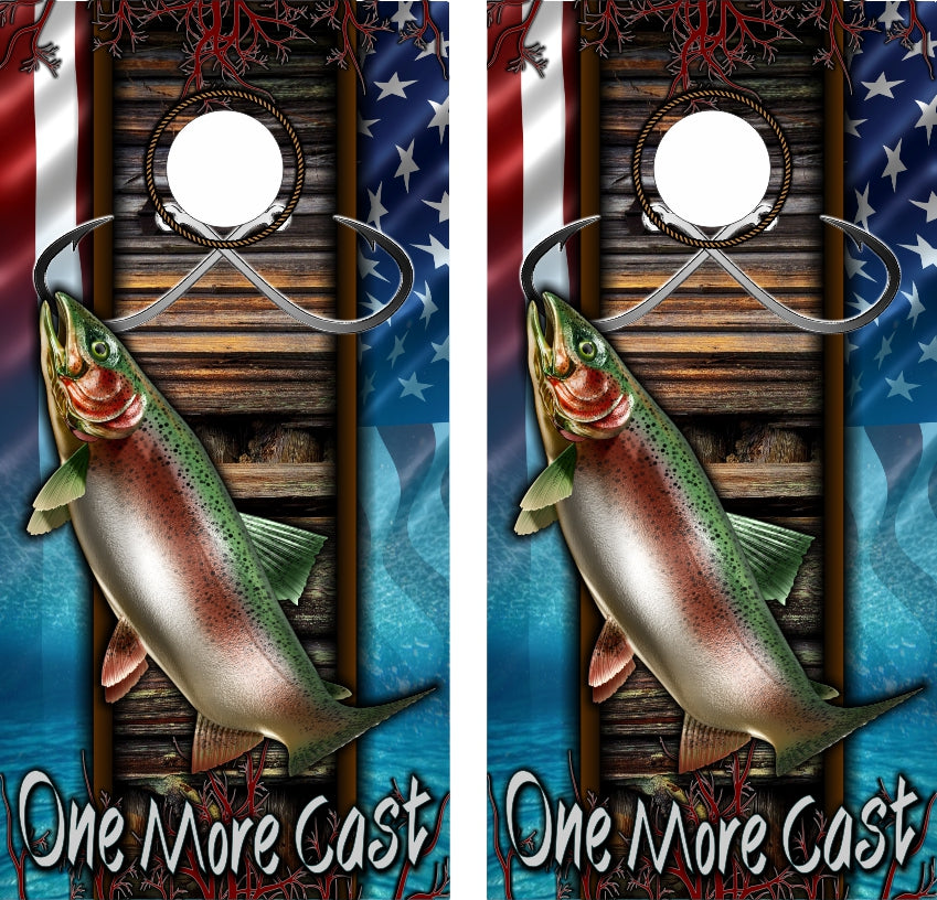 Rainbow Trout American Flag Cornhole Wraps