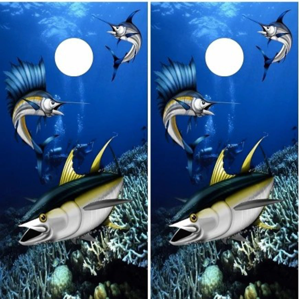 Deep Ocean Underwater View Yellowfin Tuna Sailfish Cornhole Wraps