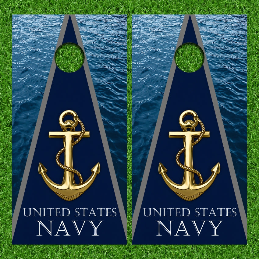 US Navy Anchor with Triangle Water Background Cornhole Wraps