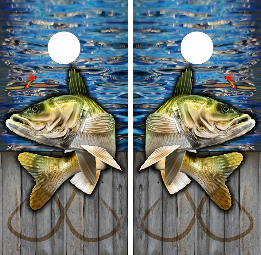 Walleye Boat Dock Water Lure Cornhole Wraps