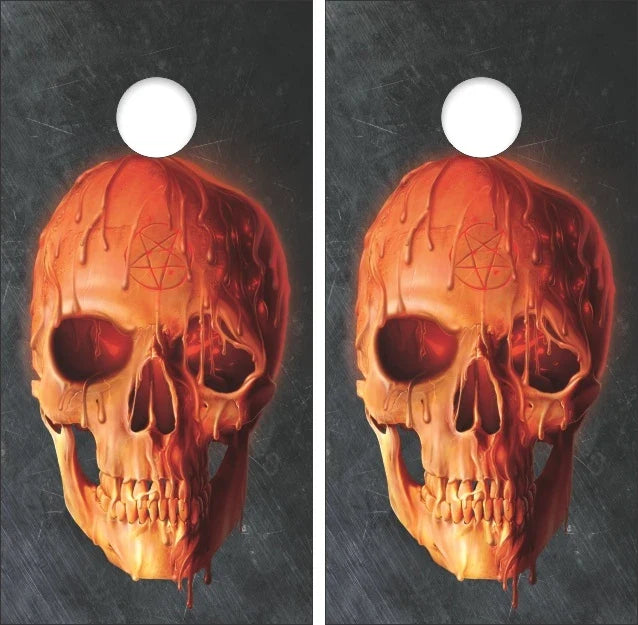 Spooky Wax Style Skull Head Cornhole Wraps