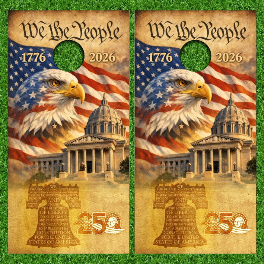 250 Years Anniversary We The People 1776-2026 Constitution Eagle Liberty Bell Collage Style Cornhole Wraps