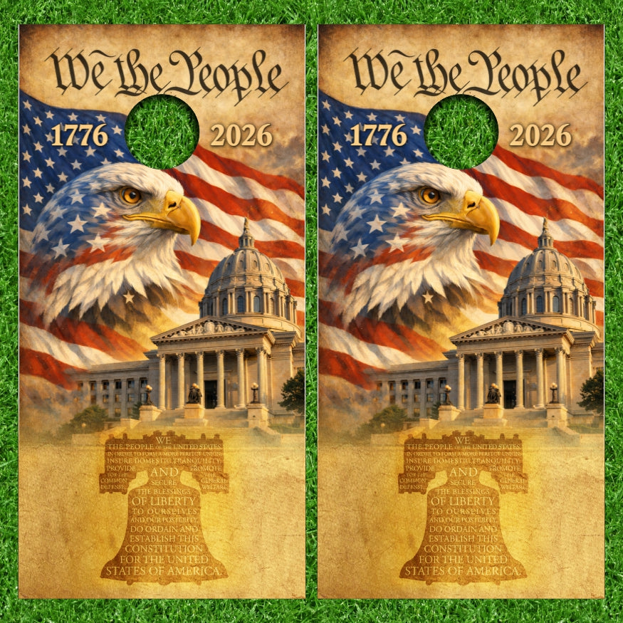250 Years Anniversary Celebration We The People 1776-2026 Constitution Eagle Liberty Bell Collage Style Cornhole Wraps