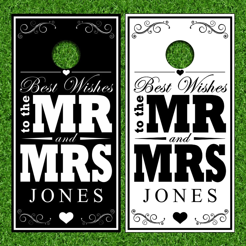 Mr & Mrs Name Black & White Cornhole Wraps