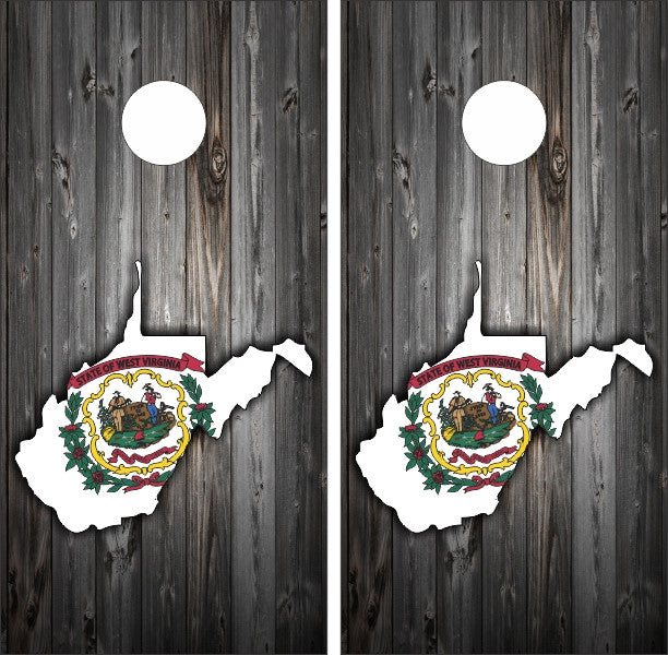 State of West Virginia Outline Map with Weathered Wood Background Cornhole Wraps