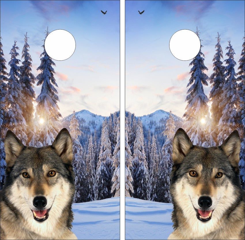 Wolf Snowy Mountain Forest Cornhole Wraps