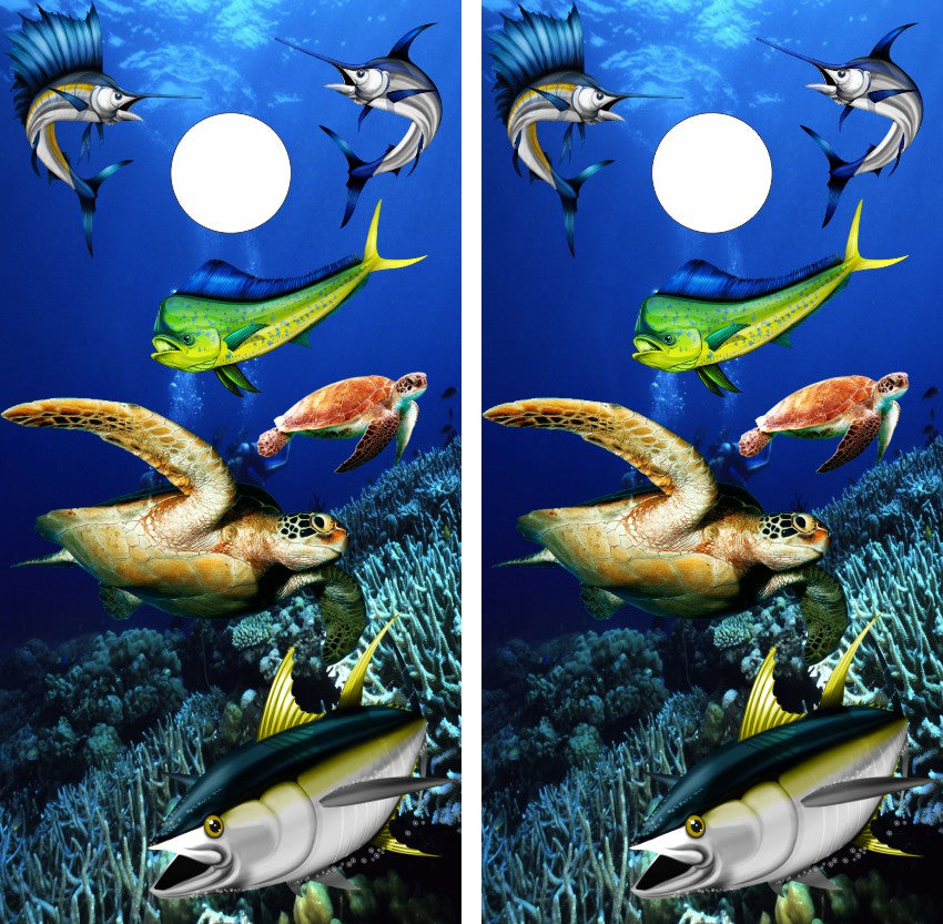 Yellowfin Tuna Fish Mahi Sailfish Swordfish Sea Turtles Cornhole Wraps