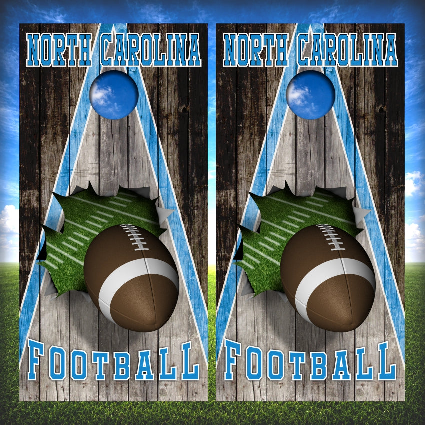Black and Blue North Carolina Football Cornhole Wraps Wood Triangle