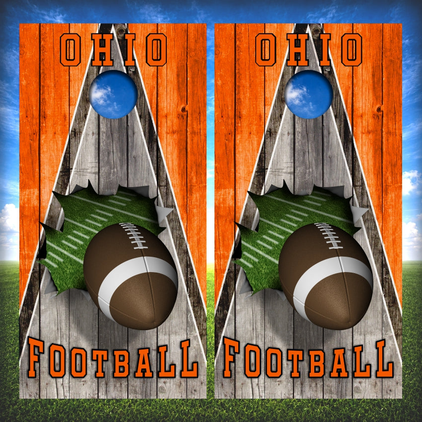Black and Orange Ohio Football Cornhole Wraps Wood Triangle