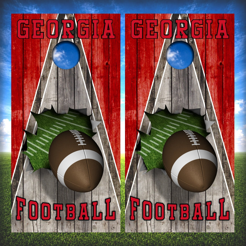 Black and Red Georgia Football Cornhole Wraps Wood Triangle