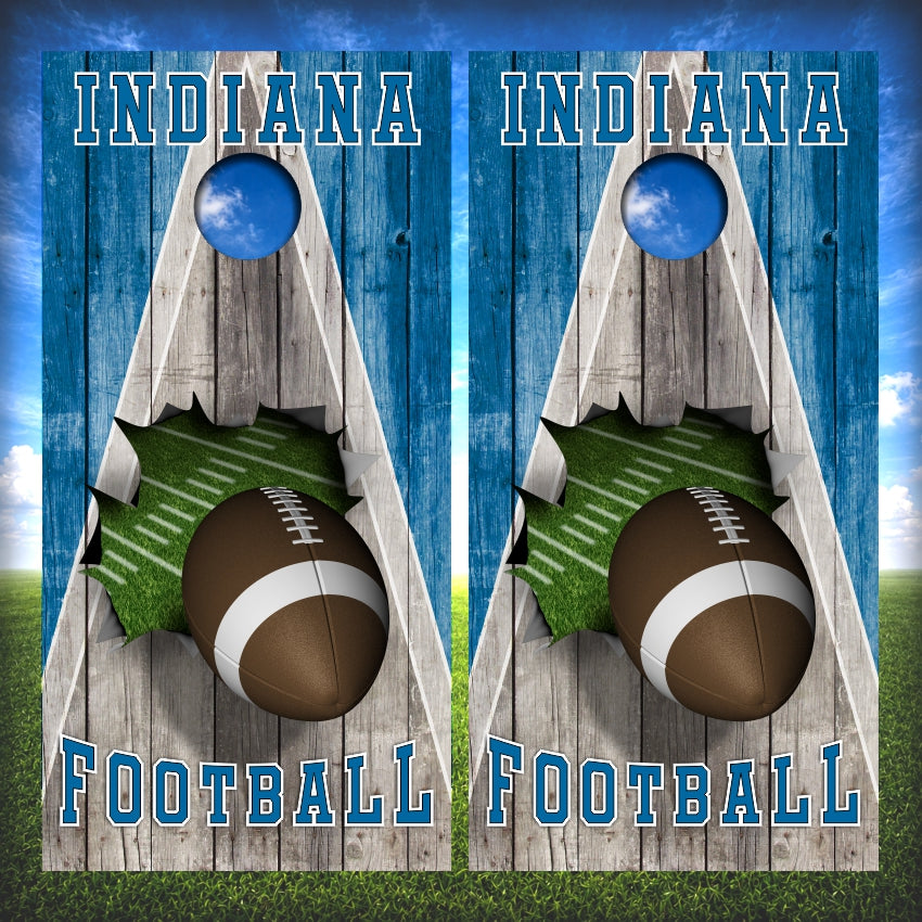 Royal Blue and White Indiana Football Cornhole Wraps Wood Triangle