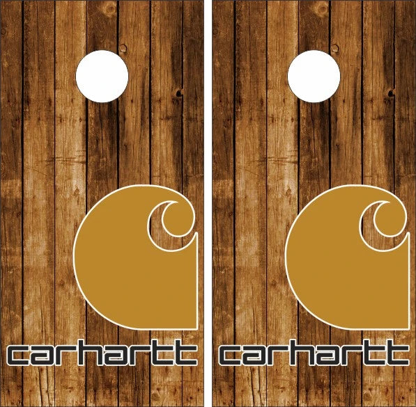 carhartt Brown Wood Background Cornhole Wraps
