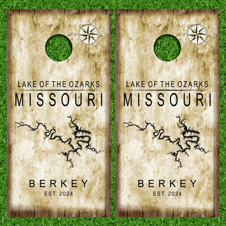 Lake of the Ozarks Missouri Old Paper Map Style Vintage Topographic Cornhole Board Vinyl Wraps Set