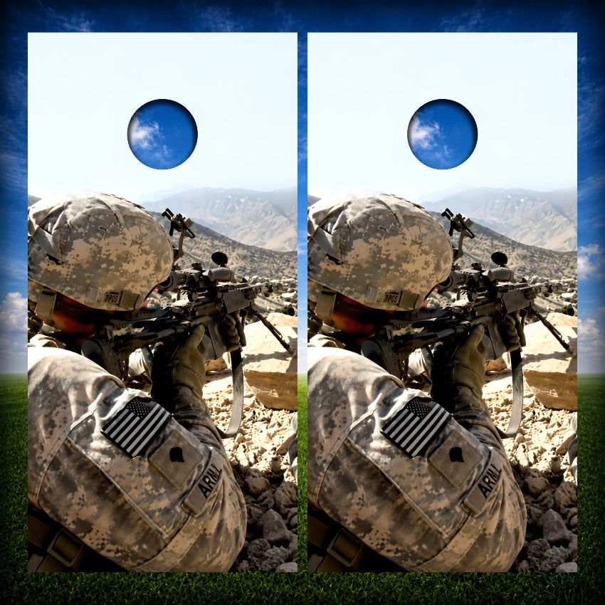 American Soldier Patriot Camouflage Military Tribute Cornhole Wraps