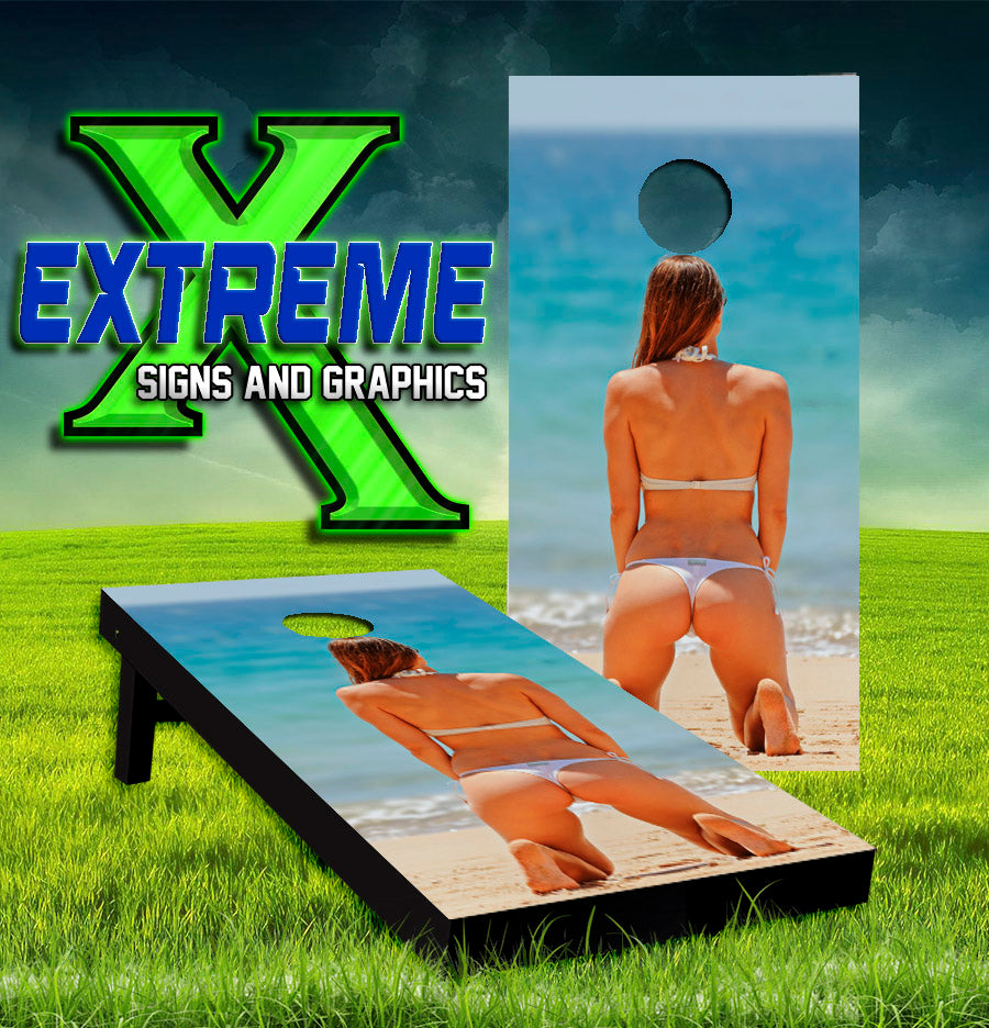 Scenic Ocean Coastline Summer Travel Model Tropical Beach Paradise Cornhole Board Vinyl Wraps Set