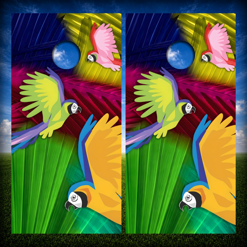 Tropical Parrot Paradise Colorful Palm Leaves Cornhole Wraps