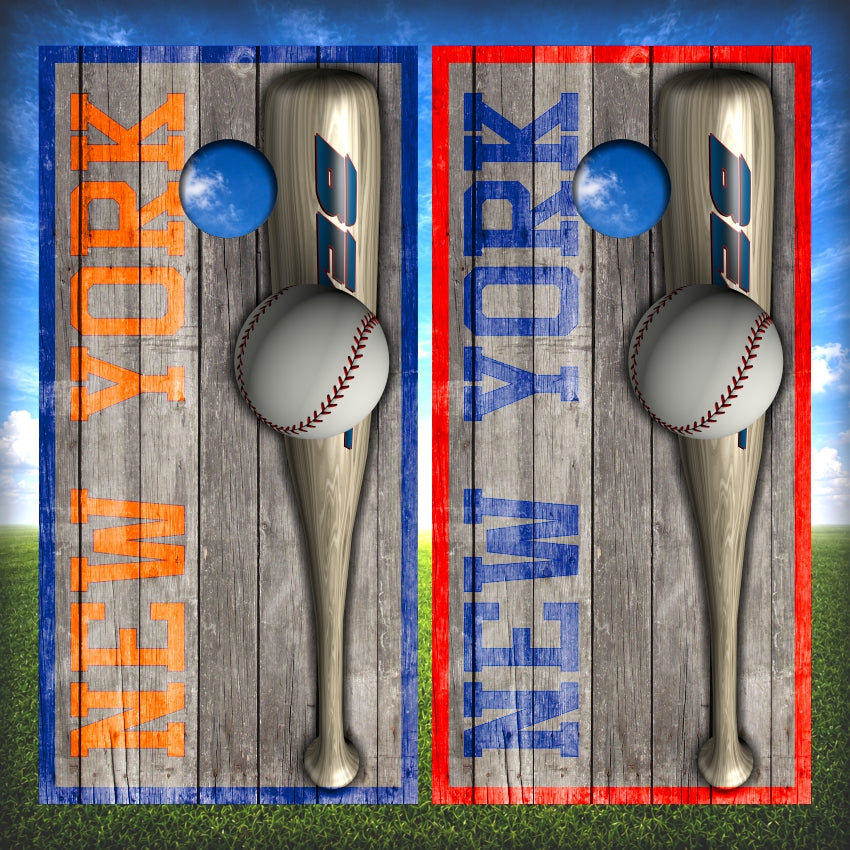 Baseball Bat Ball Cornhole Wraps Weathered Wood Custom Text